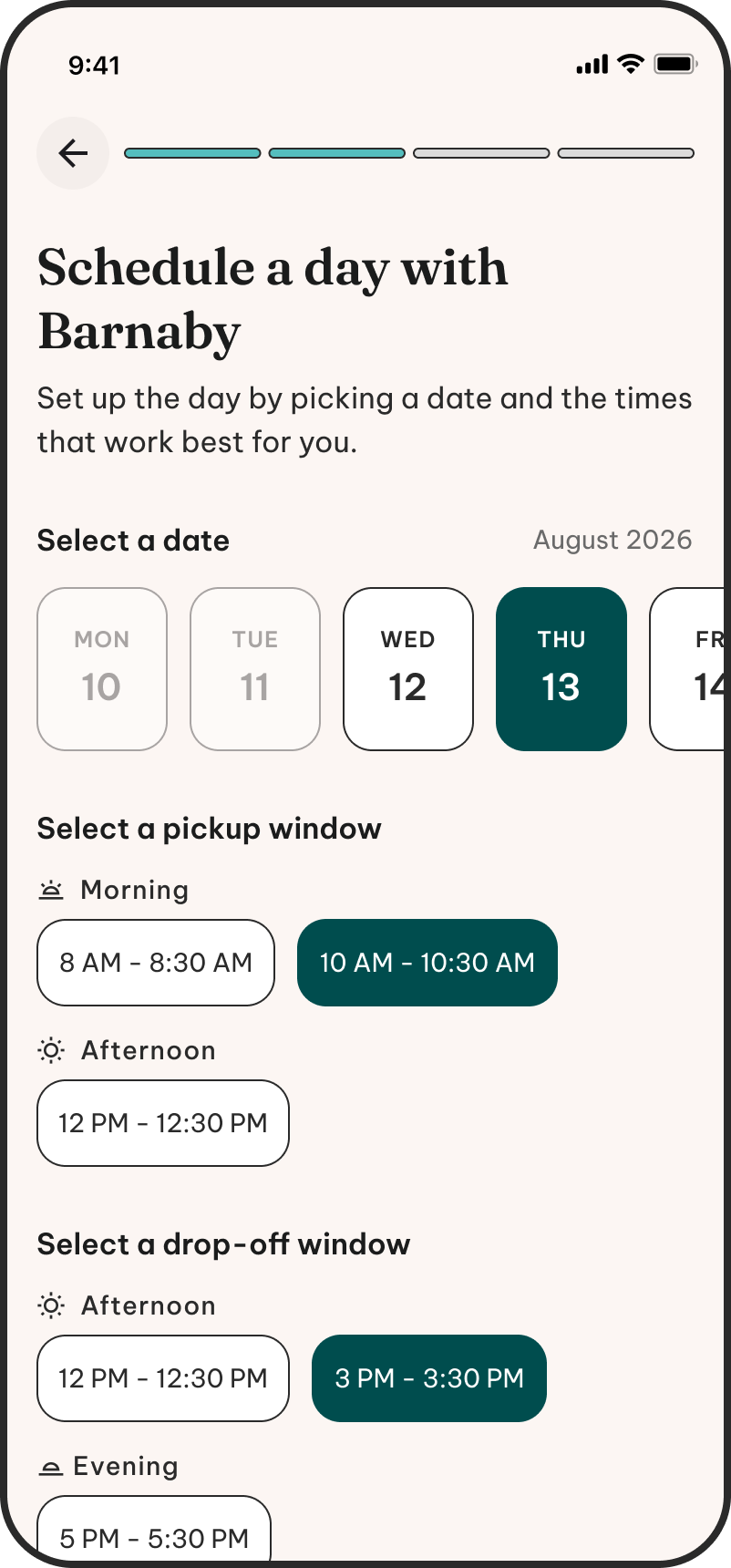 Schedule a day screen